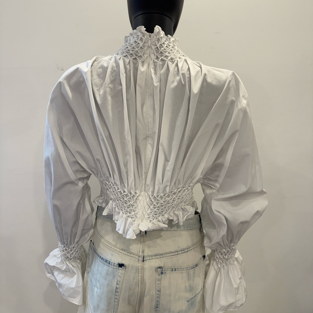Kenzo Paris Smocked High Neck Blouse FR 38 | Dramatic Sleeve | Wrn Once - Picture 6 of 15